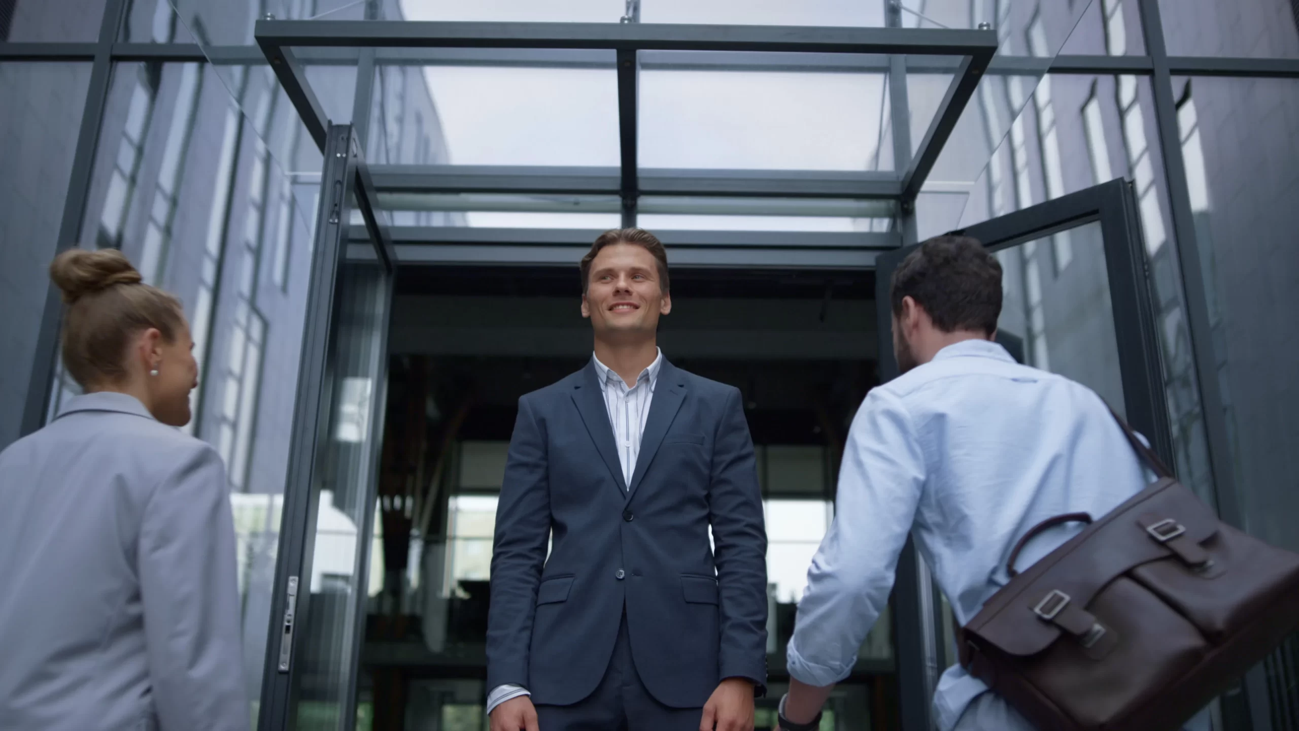 automatic doors with man walking through