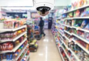 Cctv,On,Shop,Supermarket,On,Blurry,Background.