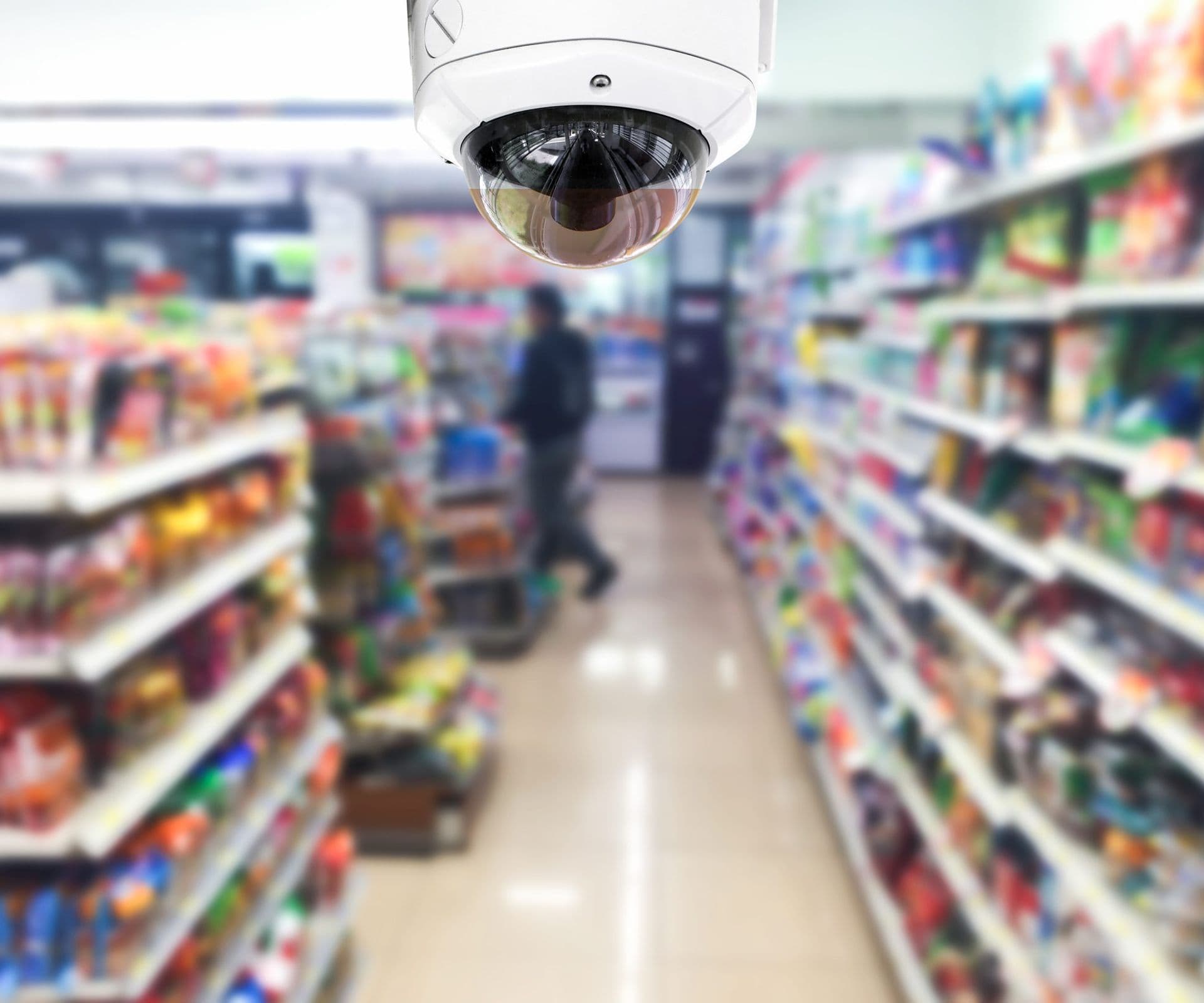 Cctv,On,Shop,Supermarket,On,Blurry,Background.